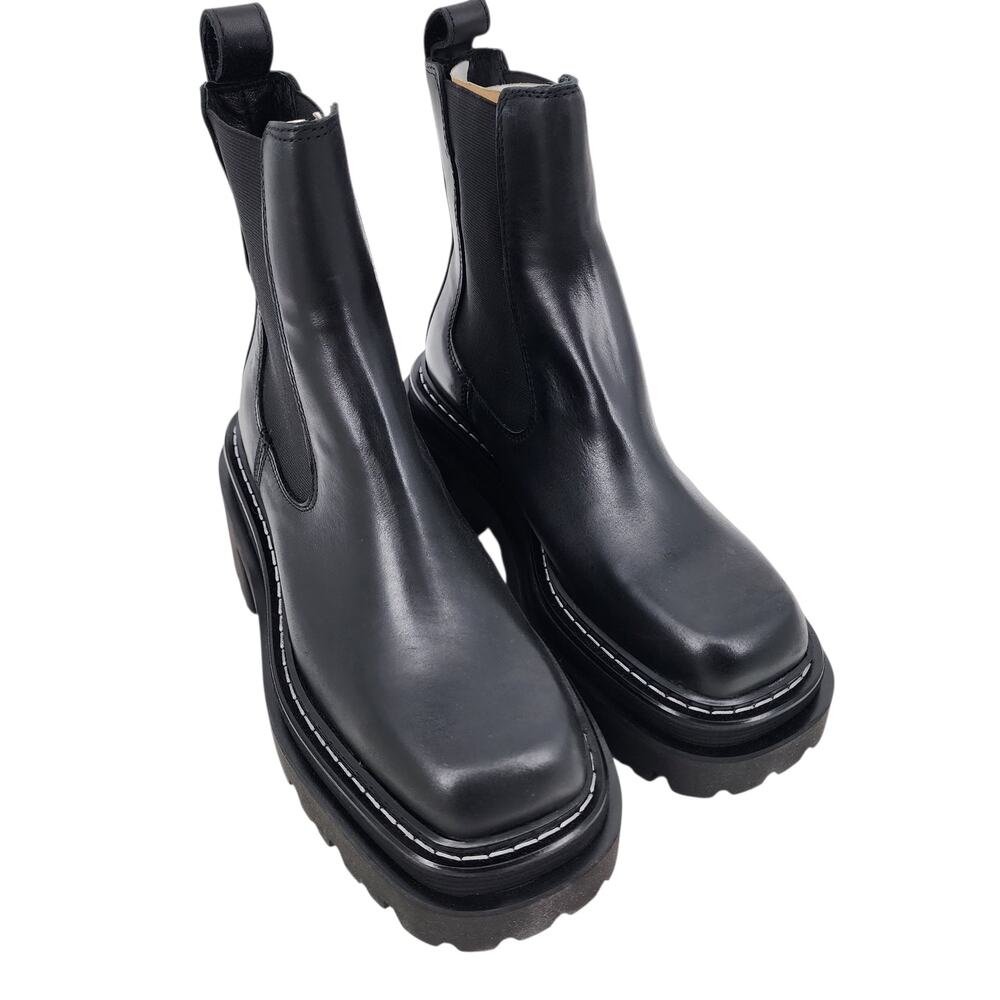 Sandro Paris Chelsea Ankle Boots Black Square Toe Platform Size 37/ US 6.5